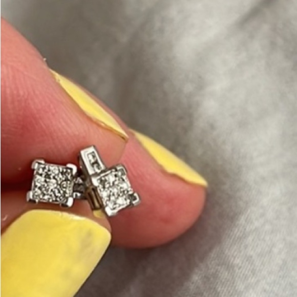 diamond + white gold earrings studs with secure backs